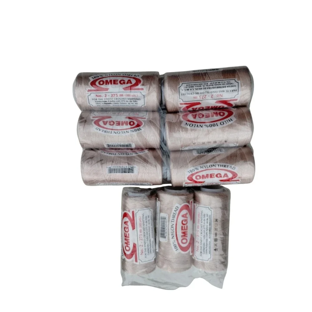 Omega No 2 Nylon Thread 275m 300yds Beige Champagne Crochet Knitting 9 Spools